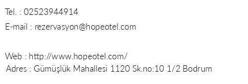 Hope Hotel telefon numaralar, faks, e-mail, posta adresi ve iletiim bilgileri